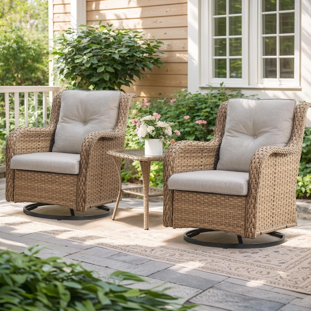 Pocassy Swivel Chairs with Cofee Table Yellow-Beige - Yellow