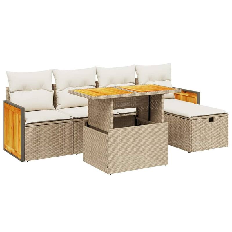 vidaXL Patio Sofa Set with Cushions Outdoor Furniture 6 Piece Poly Rattan