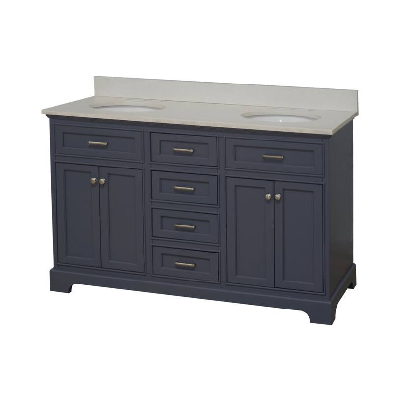 KitchenBathCollection Aria 60" Double Bathroom Vanity with Quartz Top