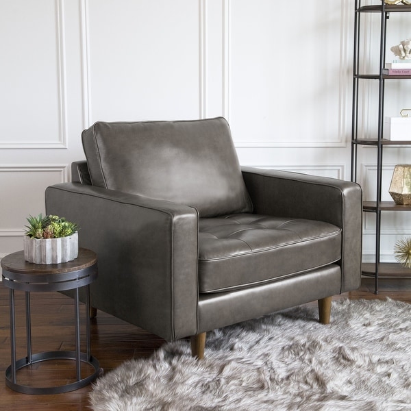 Abbyson Holloway Mid-century Modern Top-grain Leather Armchair. Opens flyout.