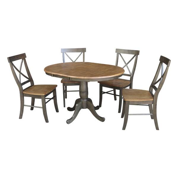 Shop 36 Round Extension Dining Table With 4 Chairs In Hickory And Washed Coal Overstock 31266624