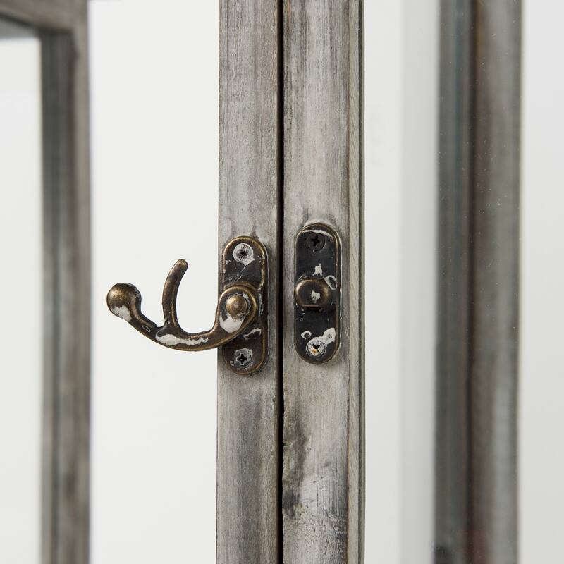 Keyrock Grey Solid Wood & Black Metal w/ Glass Doors Candle Lanterns - 12"W x 12"D x 27"H
