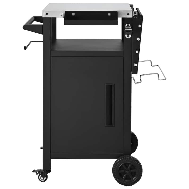 33.9"Outdoor Grill Cart with Drop Leaf,Metal Bar Cart Pizza Oven Table with Wheels,with Storage Cabinet & Spice & Paper Rack