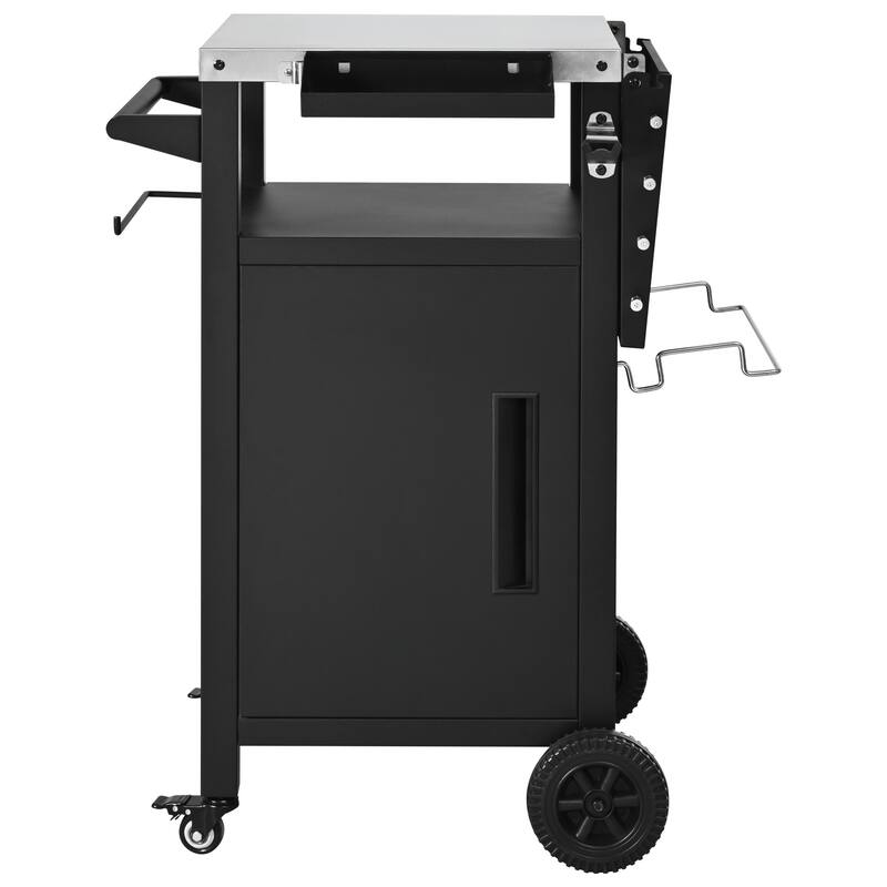 Anmytek Mobile BBQ Grill Cart Pizza Oven Table with Drop Leaf, Stainless Steel Top, and Storage for Outdoor Kitchen and Patio