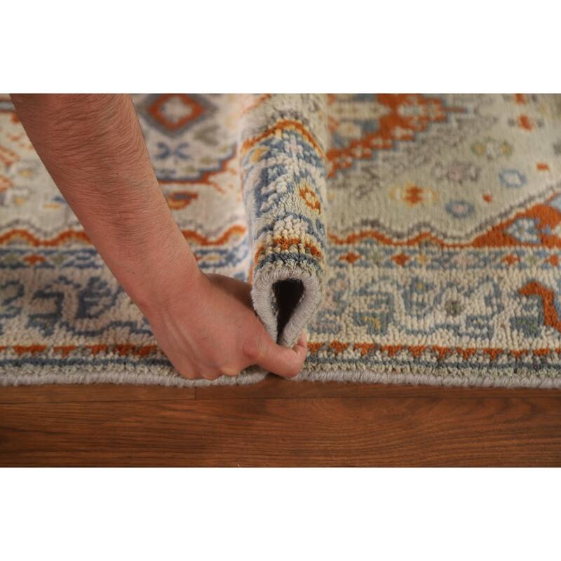 Geometric Heriz Serapi Indian Runner Rug Hand-Knotted Wool Carpet - 2'7"x 7'11"