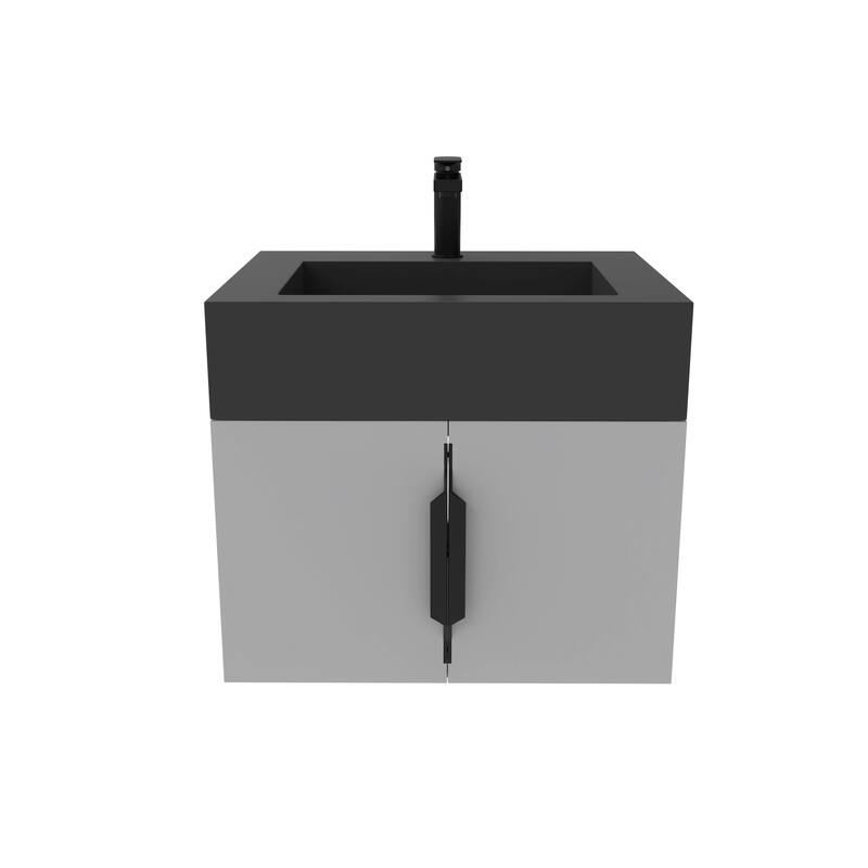 Nile 24-Inch Wall Mounted Bathroom Vanity Set w/ Black Top - Matte - Grey
