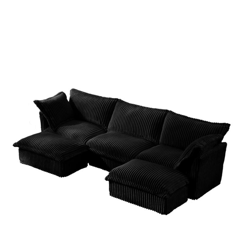 Modern 3 Seater Upholstered Sofa with 2 Ottomans and 2 Pillows