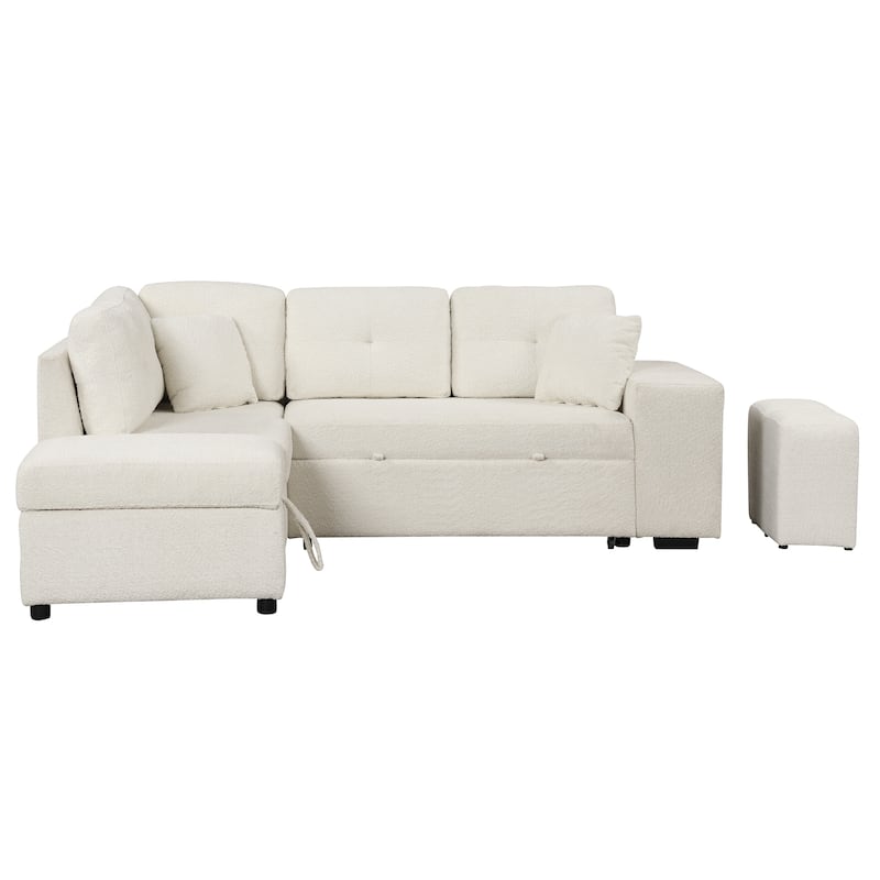 Roomfitters Convertible Sleeper Sectional Sofa Bed with Storage Ottoman, Two Throw Pillows, Two Stools, Wireless Charger