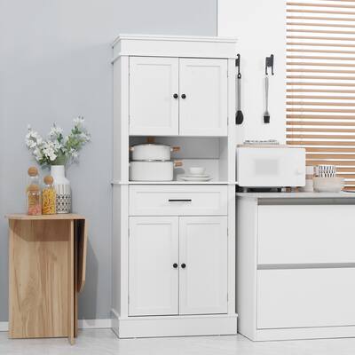 Buffet with Hutch, Freestanding Kitchen Pantry Storage Cabinet with Doors and Drawer, Adjustable Shelving