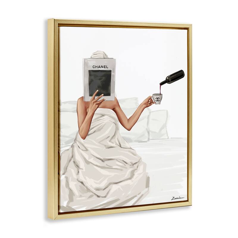 Stupell Pouring Drink in Bed Framed Floater Canvas Wall Art Design By Ziwei Li