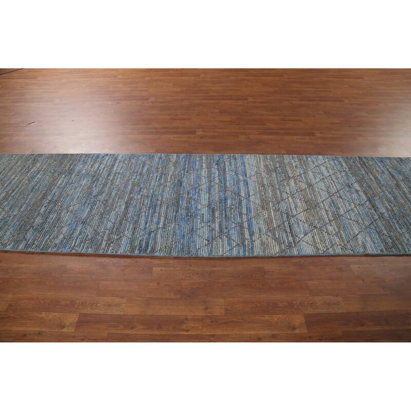 Trellis Moroccan Oriental Runner Rug Handmade Wool Carpet - 3'0"x 12'4"