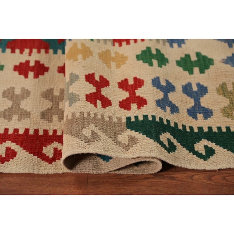 Geometric Kilim Reversible Area Rug Oriental Flatweave Wool Carpet - 8'5"x 11'5"