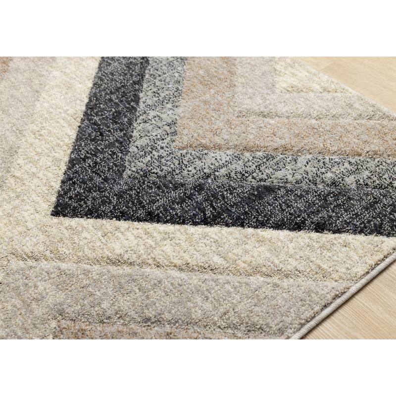 Caro Collection - Recycled Polyester Diamond Cream Grey Area Rug