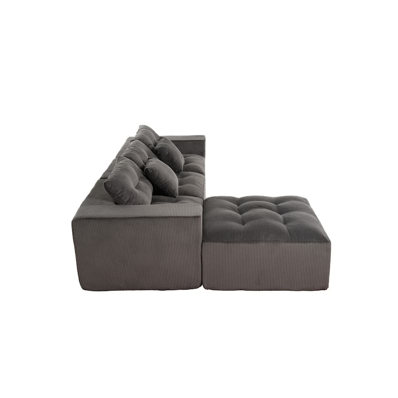 101.18" Corduroy Modular Sectional Sofa with Ottoman, No Assembly Required