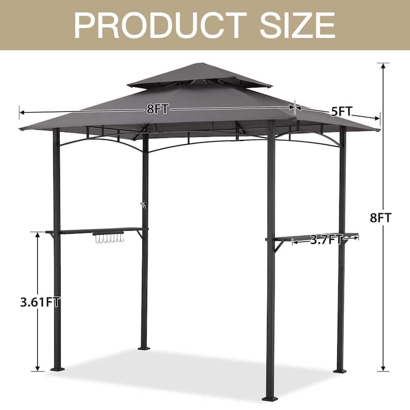 AECOJOY 8' x 5' Outdoor Grill Gazebo 2-Tier Waterproof BBQ Grill Tent