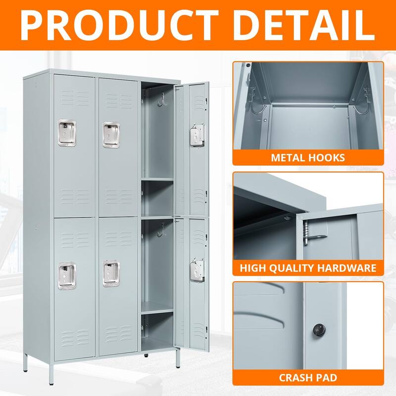 2 Tier Metal Lockers with 6 Doors for Employee School Gym