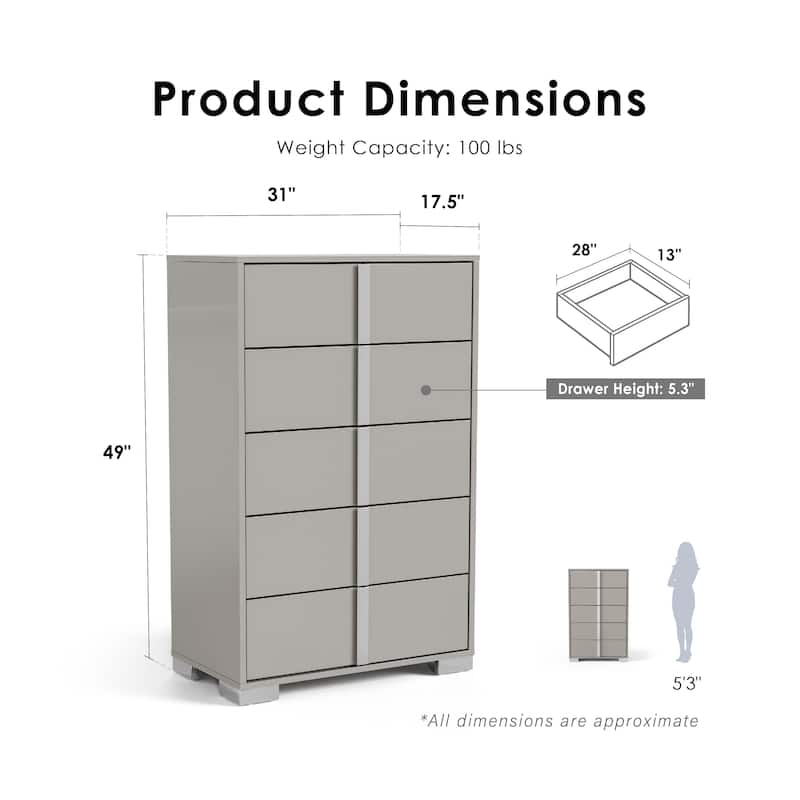 Furniture of America Erina Modern Glossy 5-Drawer Chest