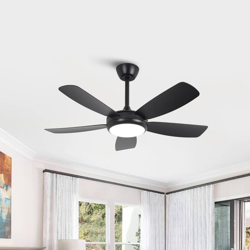 42" Modern Black Stepless Dimming LED Easy Installation 5-Blades Ceiling Fan with Light and Remote