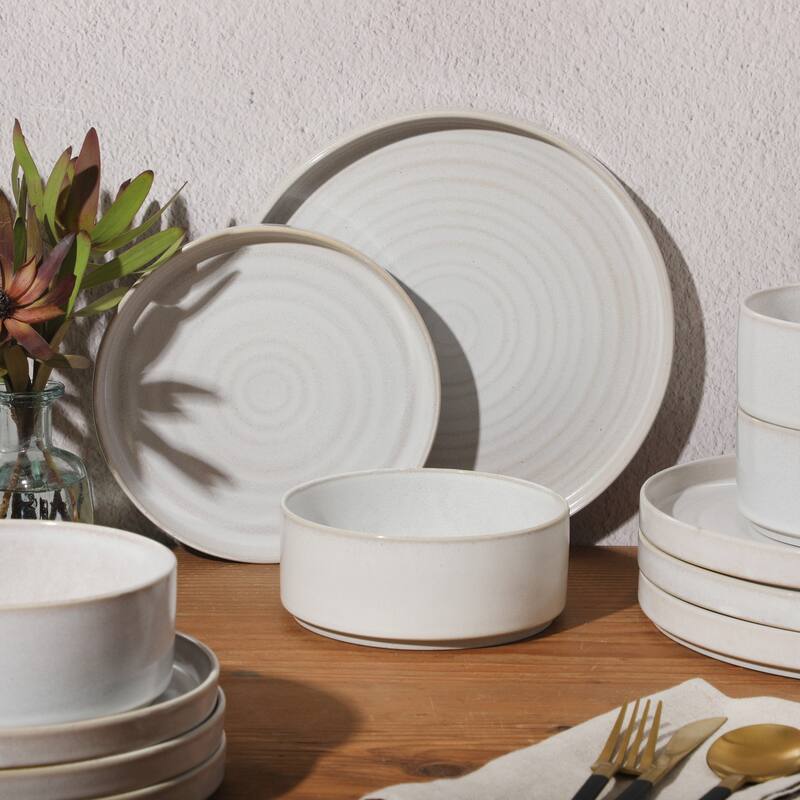 Gibson Elite Echo Bay 12 Piece Porcelain Reactive Glaze (Service for 4) Ceramic Plates and Bowls Dinnerware Set