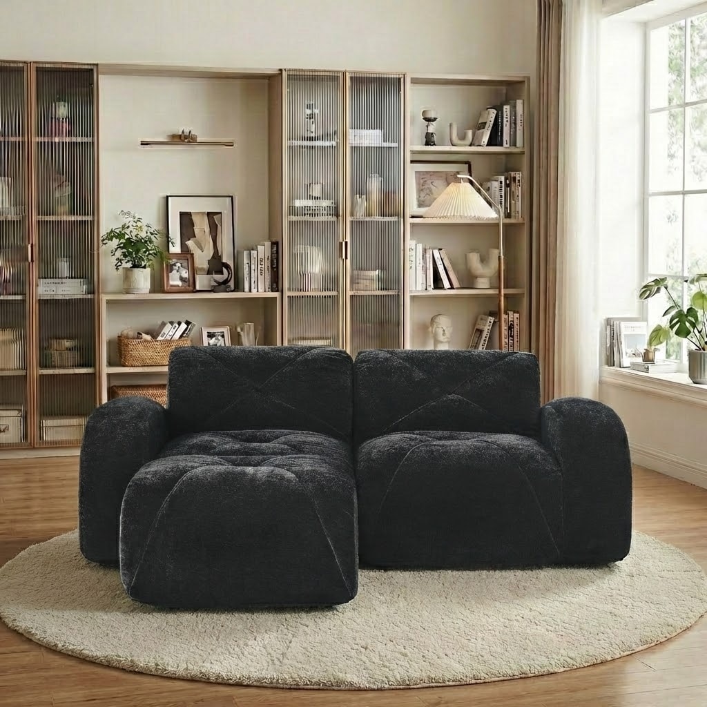 Modern Modular Boneless Velvet Sofa with Tufted Cushions,32D High-Density Foam,No Assembly Required for Living Room and Bedroom