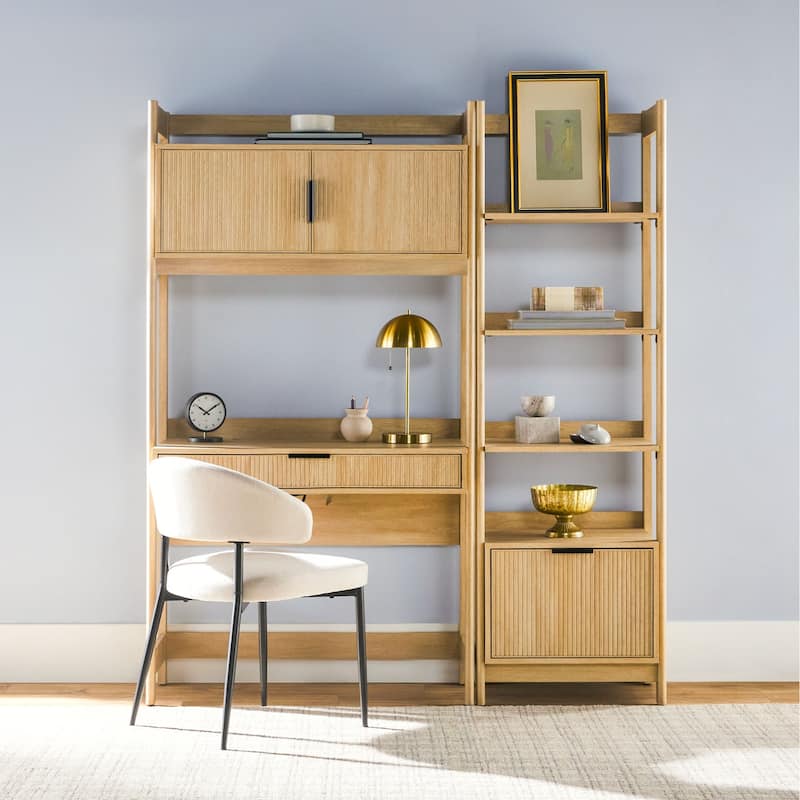 Walker Edison Hutch Desk with Narrow Bookcase - Coastal Oak