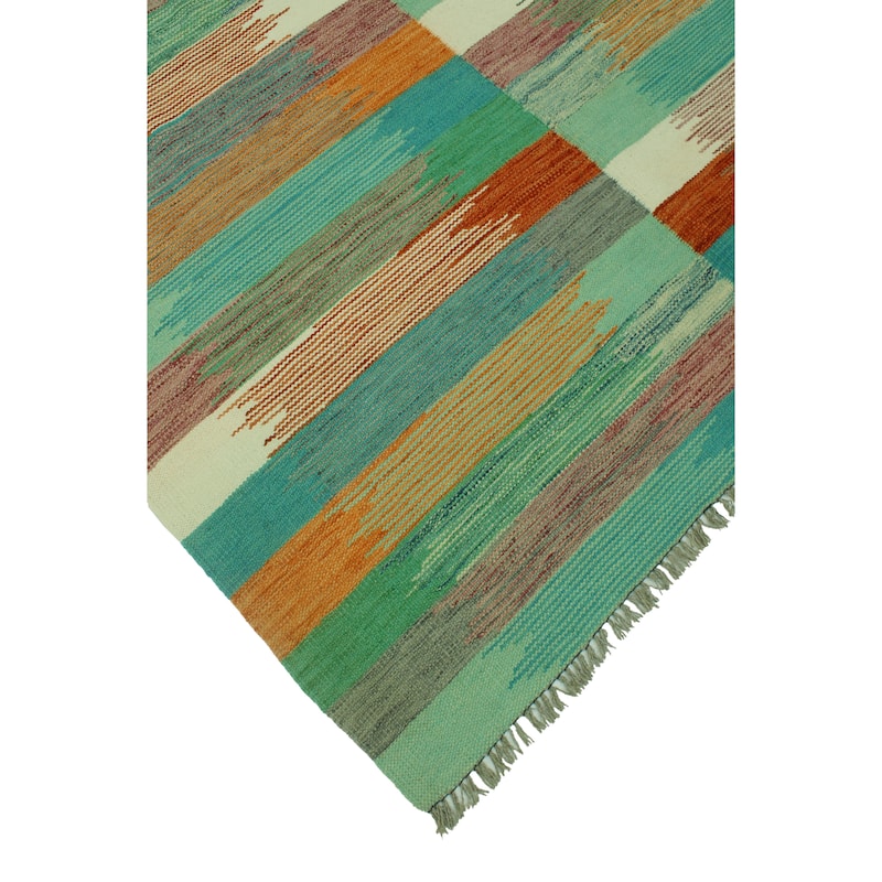 Winchester Flatweave Alene Green/Rust Rug - 5'0" x 6'7"