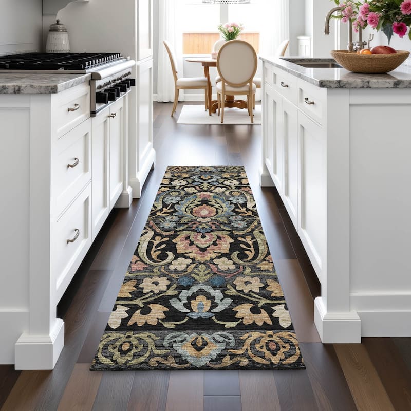 Machine Washable Indoor/Outdoor Floral Watercolor Chantille Rug