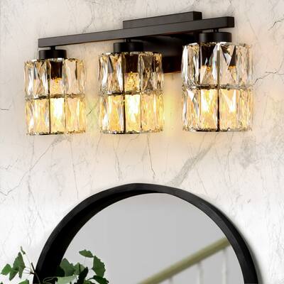 ExBrite Modern 3-Lights Bathroom Crystal Vanity Lights Wall Sconces