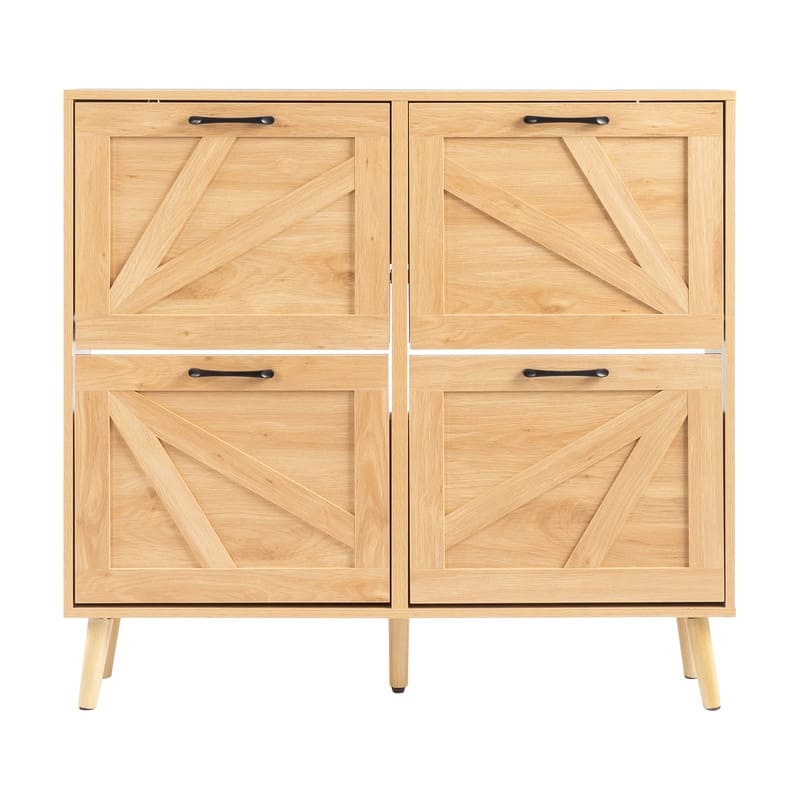 Barn Door 4 Flip Black Handles Melamine Particleboard Shoe Cabinet 41.7In