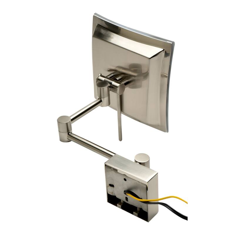 ALFI brand Brushed Nickel Wall Mount Square 8" 5x Magnifying Cosmetic Mirror with Light - Grey