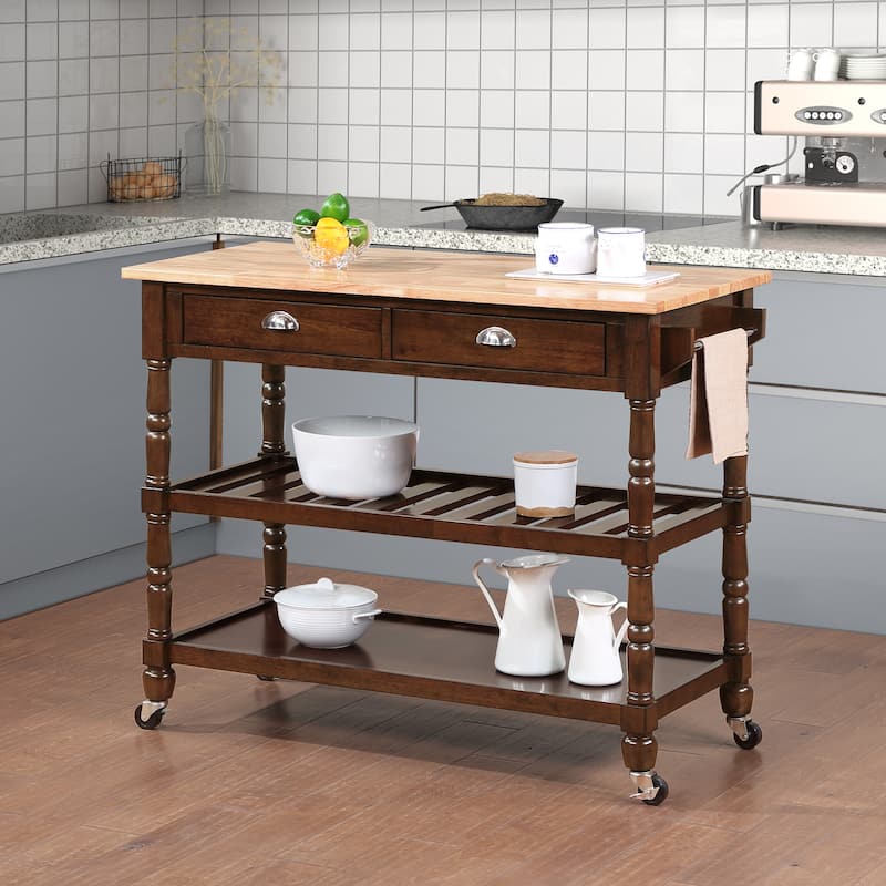 Convenience Concepts French Country 3 Tier Butcher Block Kitchen Cart with Drawers - Butcher Block/Espresso