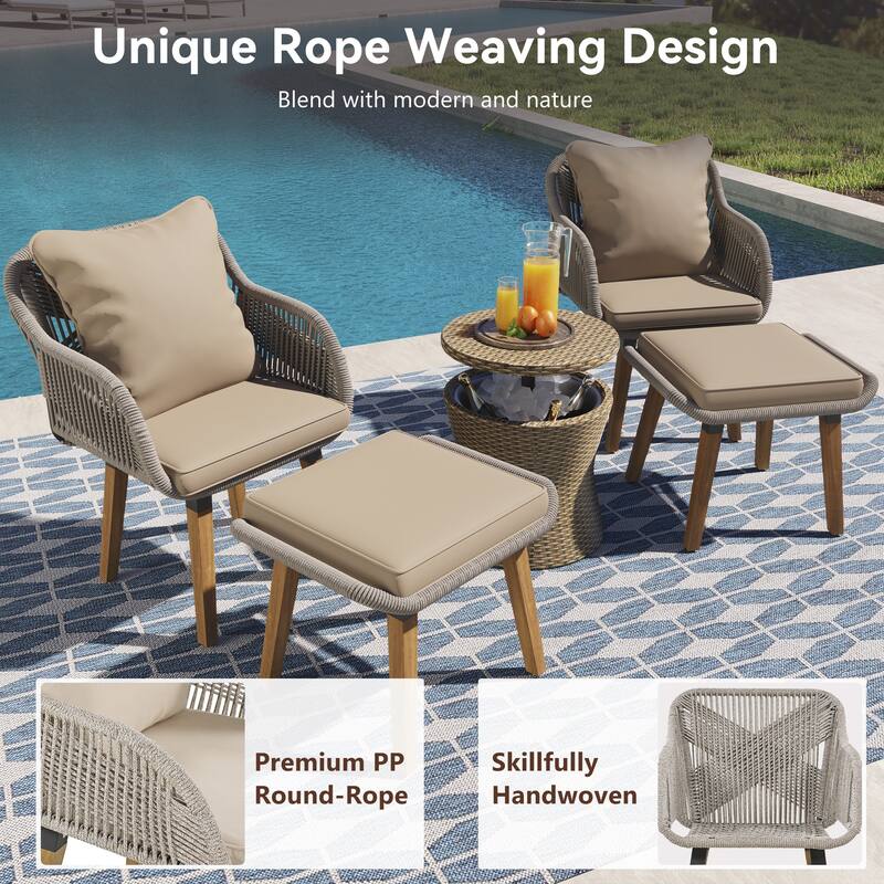 5 Pieces Ottomans Furniture Chair Sets, Patio Conversation Set for Porch, Backyard, Balcony, Poolside