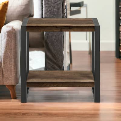 HomeRoots 24" Black And Brown End Table With Shelf - 23.75' X '23.75' X '12