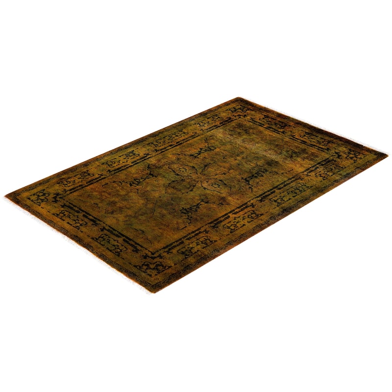 Overton Hand Knotted Wool Vintage Inspired Modern Contemporary Overdyed Yellow Area Rug - 2' 8" x 4' 1"