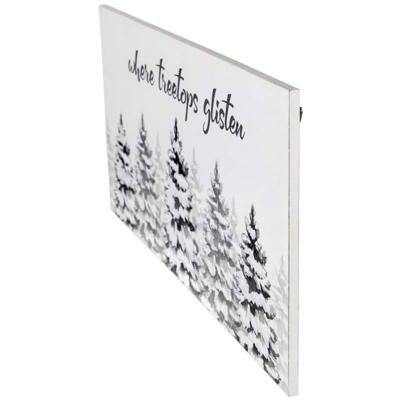 Flocked Christmas Tree "Where Treetops Glisten" Wall Art Decoration - 19.75"