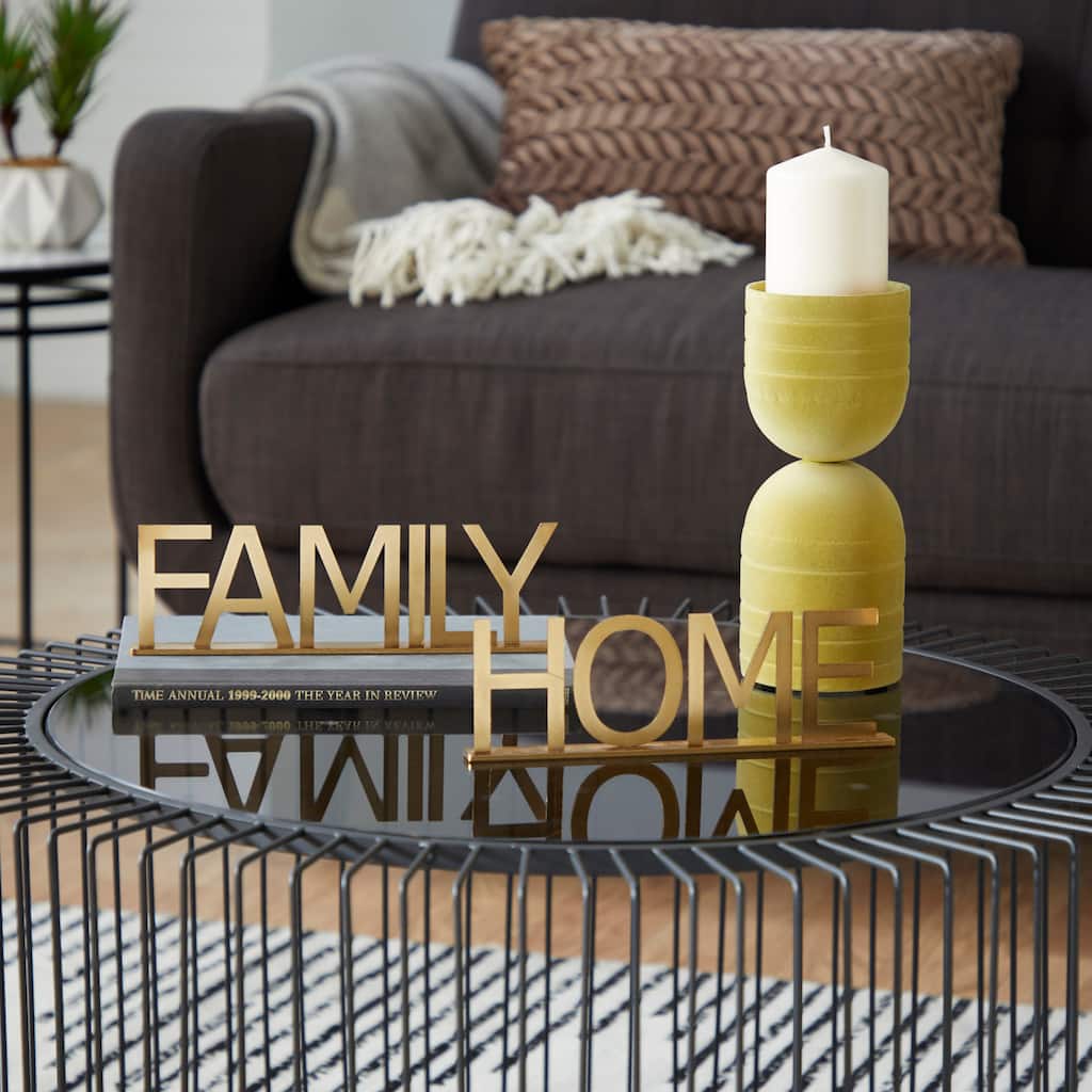 Gold Metal Family, Home Home Decorative Sign (Set of 2)