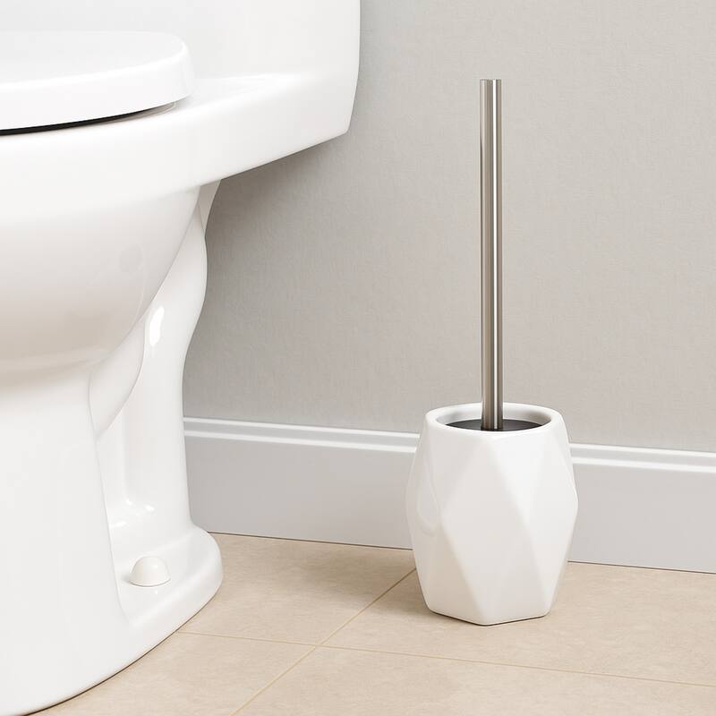 Diamond Bath Set Accessories White or Black - Toilet Bowl Brush Only - White