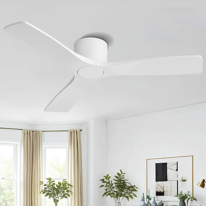48Inch 3Blade Dc Motor Indoor Flush Mount Ceiling Fan With Remote - 48" - White