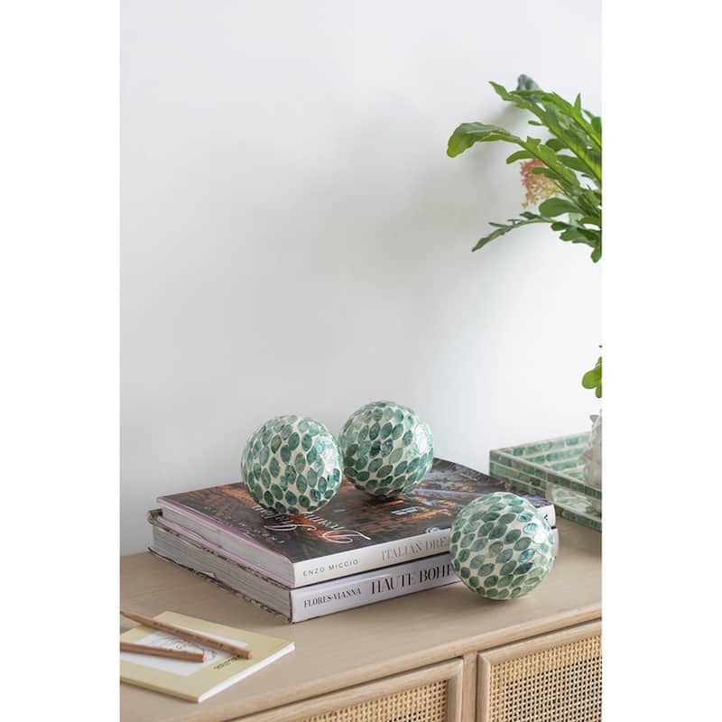 Capes Capiz Decorative Balls - 4" - Green and White - 3ct