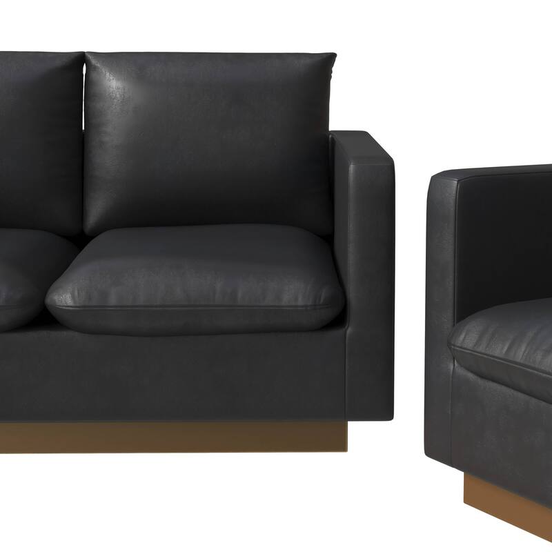 3-Piece Executive Leather Sofa Set with Brushed Gold Stainless Steel Base