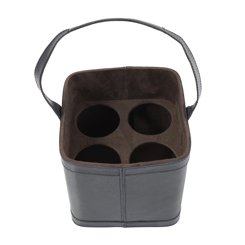 Black or Red Leather Handmade 4 Bottle Kitchen Wine Holder with Carrying Handle