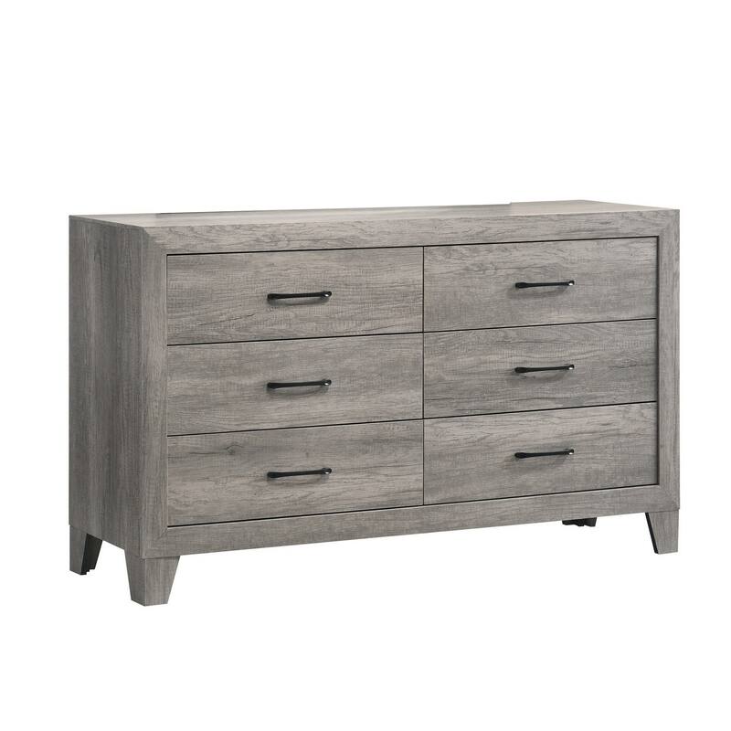 Isha 58 Inch Dresser, 6 Wide Drawers, Rustic Driftwood Gray Finish