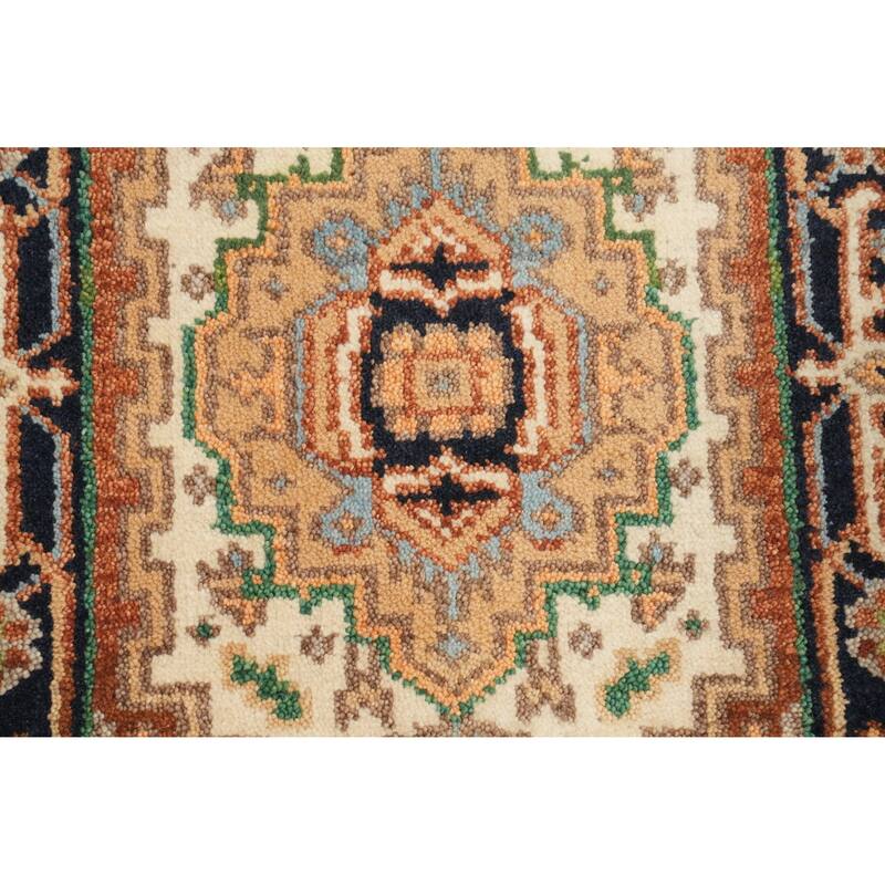 Hand Knotted Oriental 100% Wool Carpet Traditional Medallion Beige & Ivories Heriz (serapi) Area Rug - 3' 0'' X 2' 0''