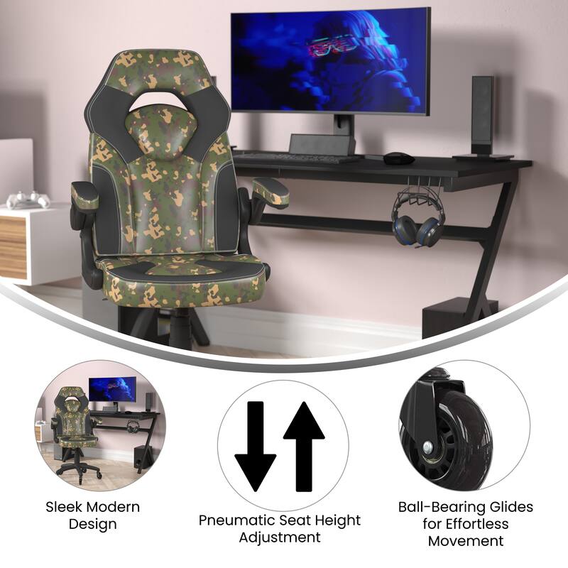Office Gaming Chair with Skater Wheels & Flip Up Arms - LeatherSoft