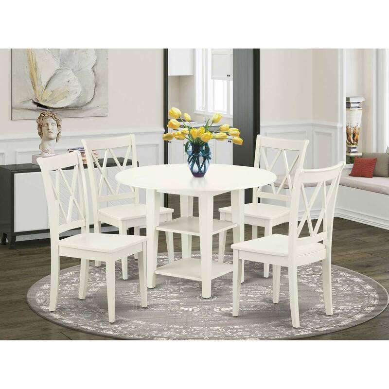 Round Dining Table Set 5pc 20-42 Inch Table w/ Drop Leaves & 4 Chairs