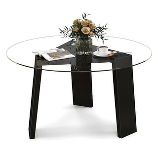 Gymax Round Coffee Table Modern Tempered Glass Top Accent Table w ...
