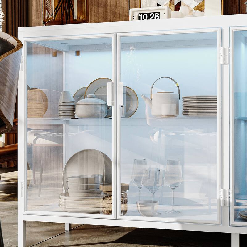 Display Storage Cabinet with Glass Shelves & Lighting Booshelf - 55.1"