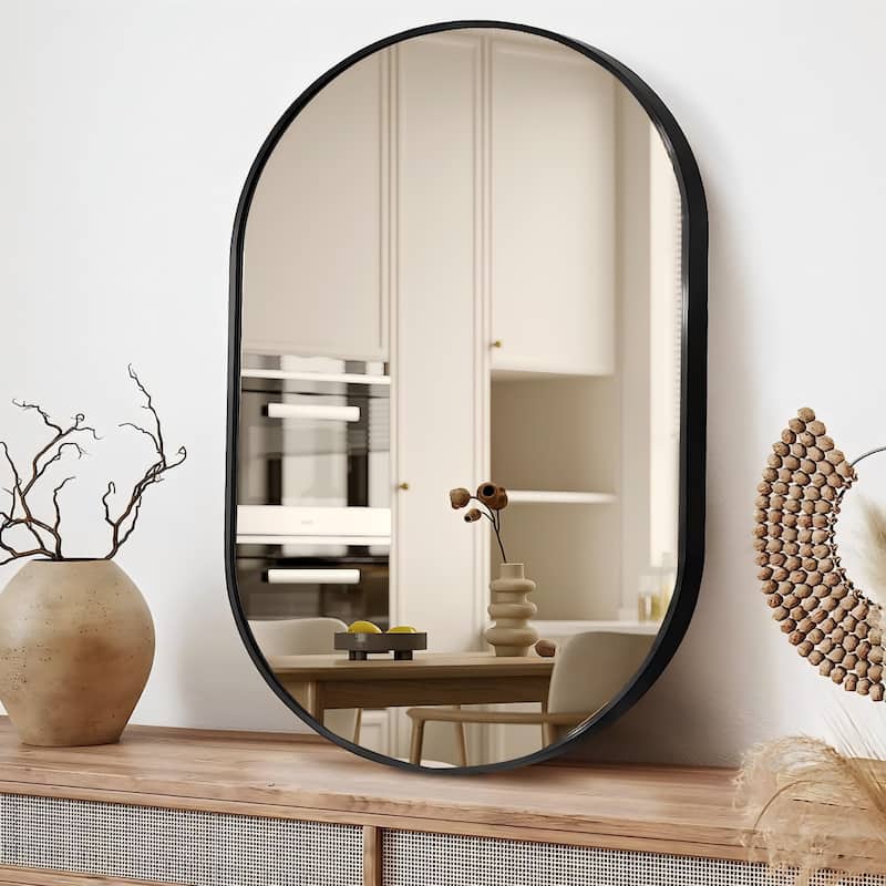 Oval Wall Mirror Black Metal Framed Bathroom Vanity Mirror