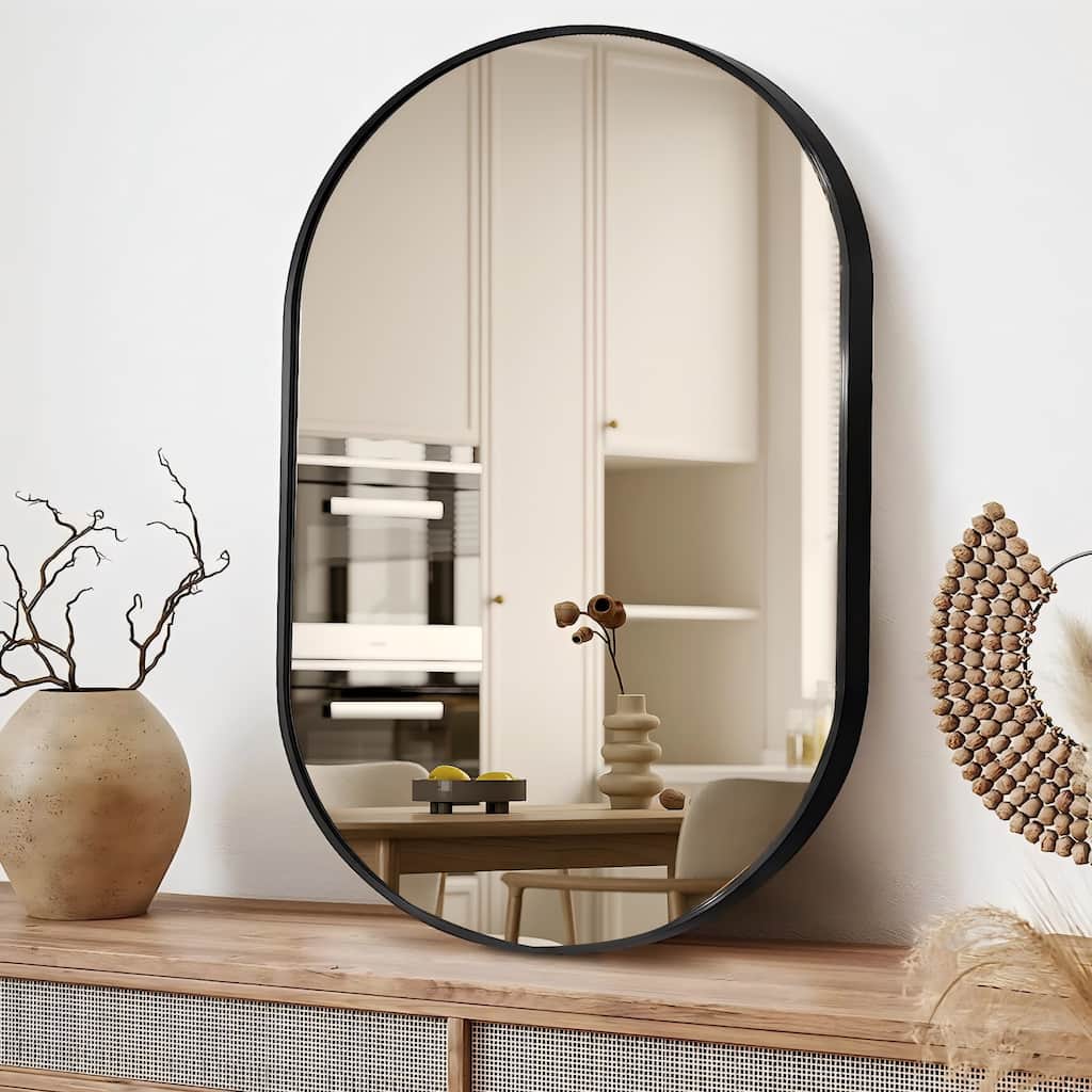 Oval Wall Mirror Black Metal Framed Bathroom Vanity Mirror