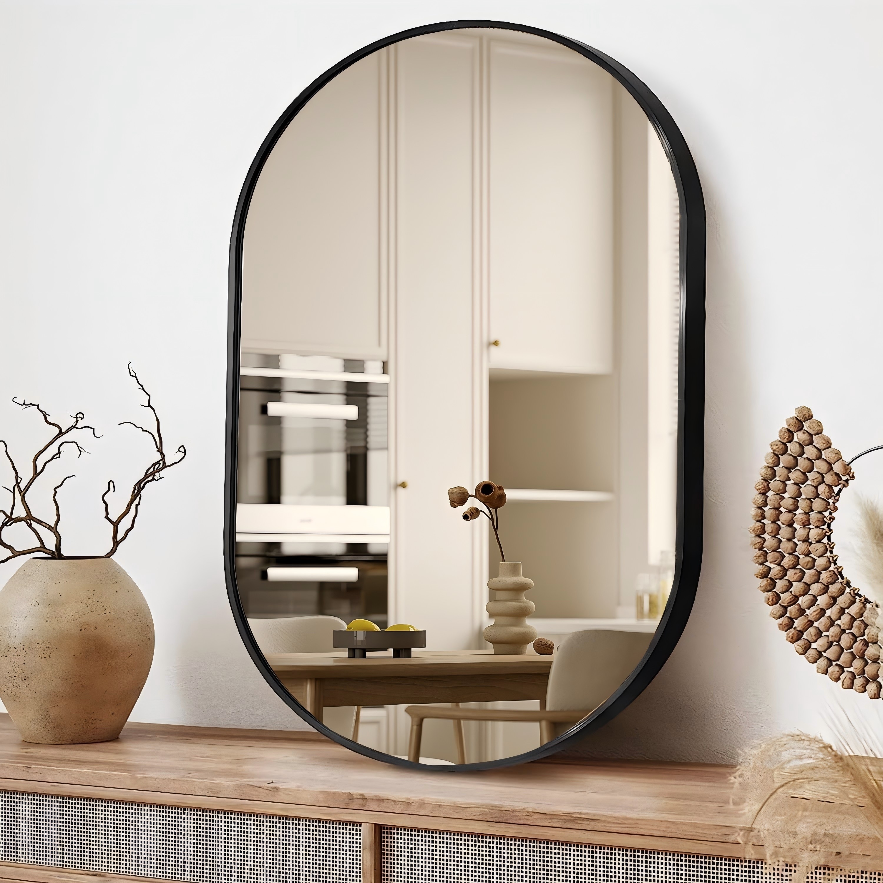 Oval Wall Mirror Black Metal Framed Bathroom Vanity Mirror